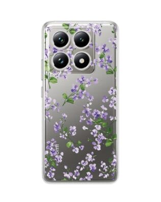 Etui do Xiaomi 14T Pro przeźroczyste, silikonowe Flexi, Fioletowe Bratki