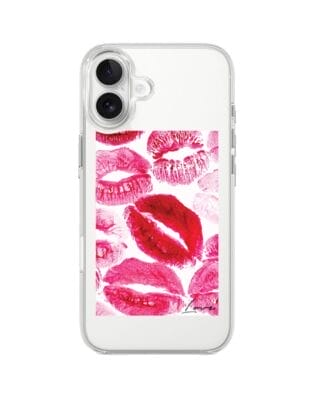 Etui do iPhone 17 z MagSafe przeźroczyste, silikonowe Flexi, pocałunki z napisem „love”