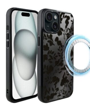 Etui do iPhone 15 Plus IBIZU DropGuard Matt z MagSafe, Midnight, Cienie liści