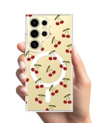 Etui do Samsung Galaxy S24 Ultra z MagSafe przeźroczyste, silikonowe Flexi, Mini Patterns, Wiśnie