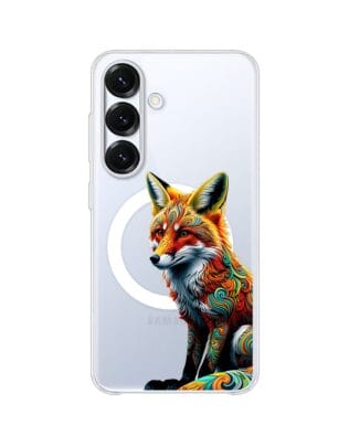 Etui do Samsung Galaxy S25 z MagSafe przeźroczyste, silikonowe Flexi, Dzika Mandala, Lis