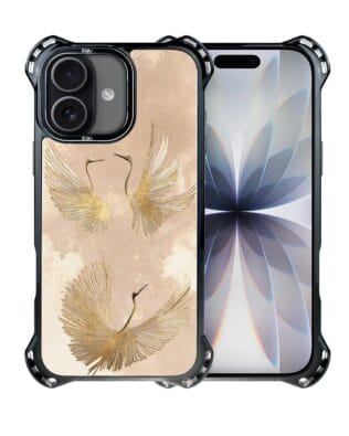 Etui do iPhone 17 IBIZU DropGuard Ultra z MagSafe, Boho, Złote żurawie