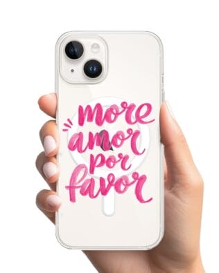 Etui do iPhone 14 Plus z MagSafe przeźroczyste, silikonowe Flexi, Positive Vibes, More amore per favore