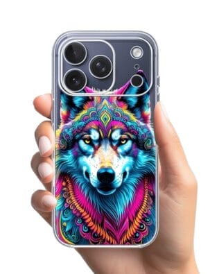 Etui do iPhone 17 Pro Max przeźroczyste, silikonowe Flexi, Dzika Mandala, Wilk
