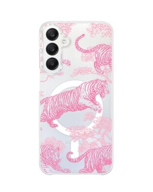 Etui do Samsung Galaxy A25 5G z MagSafe przeźroczyste, silikonowe Flexi, Mystic, Różowe tygrysy
