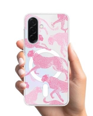 Etui do Samsung Galaxy A36 5G z MagSafe przeźroczyste, silikonowe Flexi, Mystic, Różowe pumy