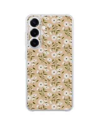 Etui do Samsung Galaxy S25 FE przeźroczyste, silikonowe Flexi, Summer Patterns, delikatne kwiatki na cielistym tle