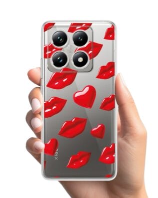Etui do Xiaomi 14T Pro przeźroczyste, silikonowe Flexi, czerwone usta