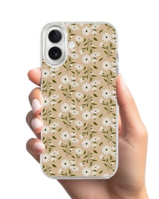Etui do iPhone 17 przeźroczyste, silikonowe Flexi, Summer Patterns, delikatne kwiatki na cielistym tle