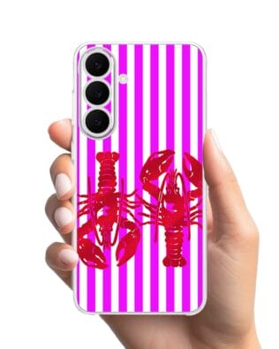 Etui do Samsung Galaxy S25 FE przeźroczyste, silikonowe Flexi, Summer Patterns, kraby z różowymi paskami
