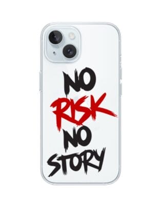Etui do iPhone 15 Plus przeźroczyste, silikonowe Flexi, Positive Vibes, No Risk No Story