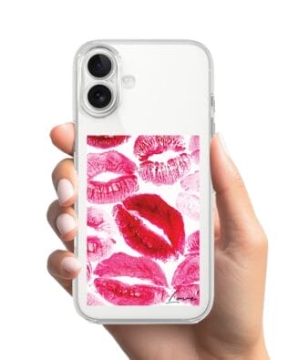 Etui do iPhone 17 przeźroczyste, silikonowe Flexi, pocałunki z napisem „love”