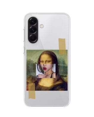Etui do Samsung Galaxy A56 5G z MagSafe przeźroczyste, silikonowe Flexi, Mona Lisa z lizakiem
