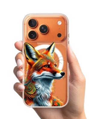 Etui do iPhone 17 Pro Max z MagSafe przeźroczyste, silikonowe Flexi, Dzika Mandala, Twarz lisa