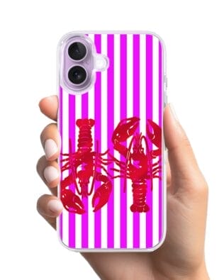 Etui do iPhone 17 z MagSafe przeźroczyste, silikonowe Flexi, Summer Patterns, kraby z różowymi paskami