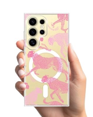 Etui do Samsung Galaxy S24 Ultra z MagSafe przeźroczyste, silikonowe Flexi, Mystic, Różowe pumy