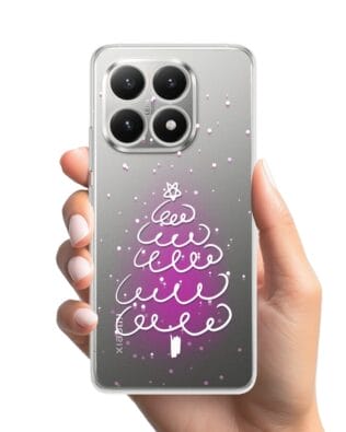 Etui do Xiaomi 15T przeźroczyste, silikonowe Flexi, malowana choinka na różowym świetle