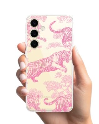 Etui do Samsung Galaxy S24 Plus przeźroczyste, silikonowe Flexi, Mystic, Różowe tygrysy