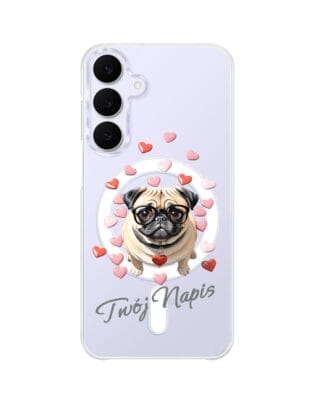 Etui do Samsung Galaxy S25 FE z MagSafe przeźroczyste, silikonowe Flexi, Puppy Love, pies rasy Mops