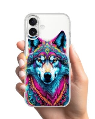 Etui do iPhone 17 przeźroczyste, silikonowe Flexi, Dzika Mandala, Wilk