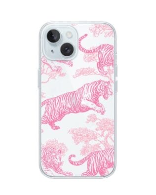 Etui do iPhone 15 Plus przeźroczyste, silikonowe Flexi, Mystic, Różowe tygrysy