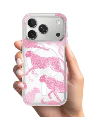 Etui do iPhone 17 Pro Max z MagSafe przeźroczyste, silikonowe Flexi, Mystic, Różowe pumy