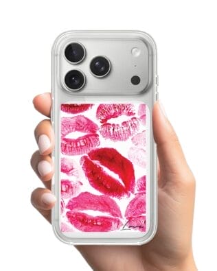 Etui do iPhone 17 Pro z MagSafe przeźroczyste, silikonowe Flexi, pocałunki z napisem „love”