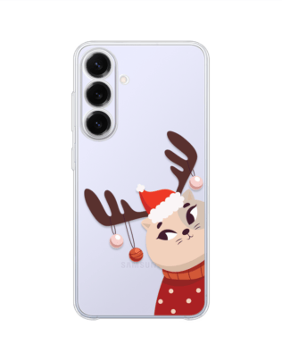 Etui do Samsung Galaxy S25 FE przeźroczyste, silikonowe Flexi, Kotek przebrany za reniferka