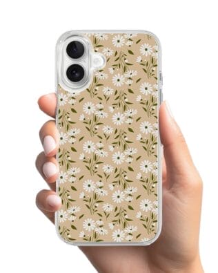 Etui do iPhone 17 z MagSafe przeźroczyste, silikonowe Flexi, Summer Patterns, delikatne kwiatki na cielistym tle