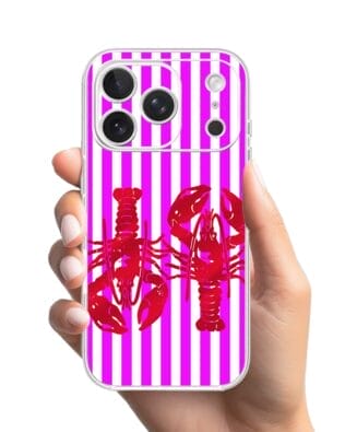 Etui do iPhone 17 Pro Max przeźroczyste, silikonowe Flexi, Summer Patterns, kraby z różowymi paskami