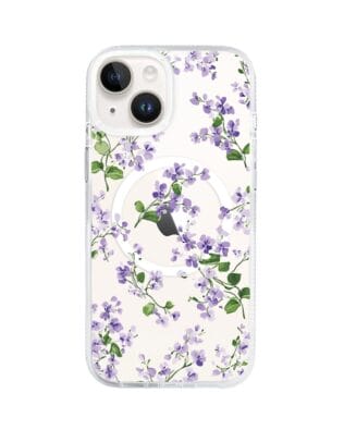 Etui do iPhone 13 z MagSafe przeźroczyste, silikonowe Flexi, Fioletowe Bratki