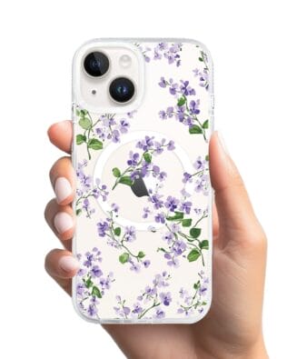 Etui do iPhone 13 z MagSafe przeźroczyste, silikonowe Flexi, Fioletowe Bratki