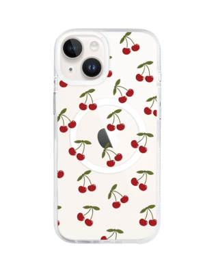 Etui do iPhone 14 z MagSafe przeźroczyste, silikonowe Flexi, Mini Patterns, Wiśnie