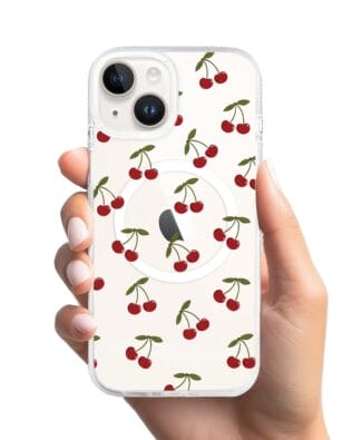 Etui do iPhone 14 z MagSafe przeźroczyste, silikonowe Flexi, Mini Patterns, Wiśnie