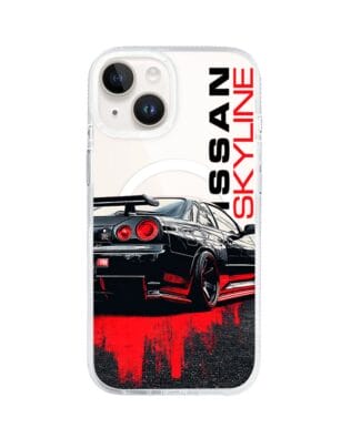 Etui do iPhone 13 z MagSafe przeźroczyste, silikonowe Flexi, Szybkie Auta, czarny Skyline