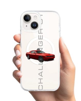 Etui do iPhone 13 z MagSafe przeźroczyste, silikonowe Flexi, Szybkie Auta, czerwony Challenger GT