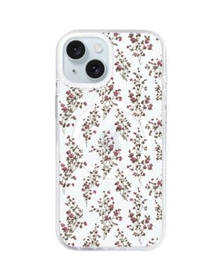 Etui do iPhone 15 z MagSafe przeźroczyste, silikonowe Flexi, Mini Patterns, Różyczki