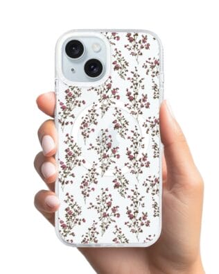 Etui do iPhone 15 z MagSafe przeźroczyste, silikonowe Flexi, Mini Patterns, Różyczki