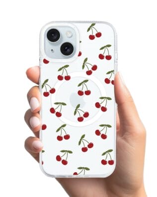 Etui do iPhone 15 z MagSafe przeźroczyste, silikonowe Flexi, Mini Patterns, Wiśnie