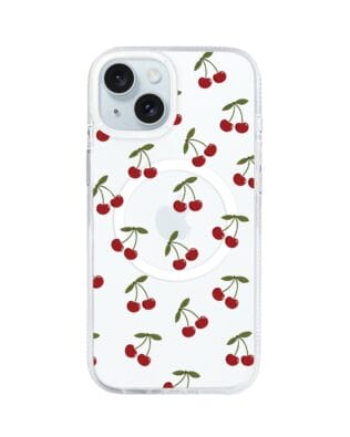 Etui do iPhone 15 z MagSafe przeźroczyste, silikonowe Flexi, Mini Patterns, Wiśnie