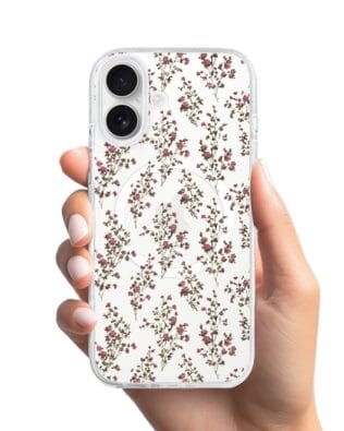 Etui do iPhone 16 z MagSafe przeźroczyste, silikonowe Flexi, Mini Patterns, Różyczki