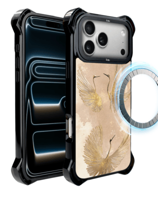 Etui do iPhone 17 Pro Max IBIZU DropGuard Ultra z MagSafe, Boho, Złote żurawie