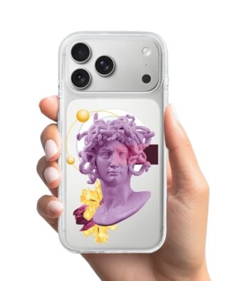 Etui do iPhone 17 Pro Max z MagSafe przeźroczyste, silikonowe Flexi, antyczna figura, meduza