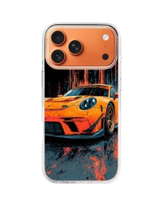 Etui do iPhone 17 Pro Max z MagSafe przeźroczyste, silikonowe Flexi, Szybkie Auta, Pomarańczowa 911