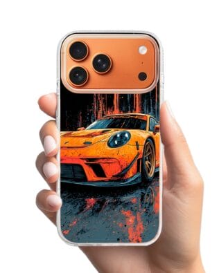 Etui do iPhone 17 Pro Max z MagSafe przeźroczyste, silikonowe Flexi, Szybkie Auta, Pomarańczowa 911