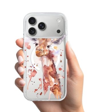 Etui do iPhone 17 Pro Max z MagSafe przeźroczyste, silikonowe Flexi, Akwarelowe Zoo, Żyrafa
