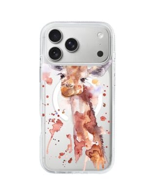 Etui do iPhone 17 Pro Max z MagSafe przeźroczyste, silikonowe Flexi, Akwarelowe Zoo, Żyrafa