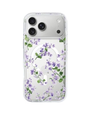 Etui do iPhone 17 Pro Max z MagSafe przeźroczyste, silikonowe Flexi, Fioletowe Bratki