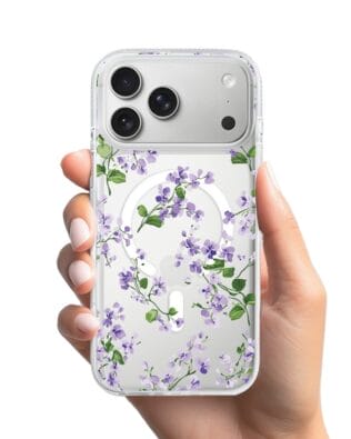 Etui do iPhone 17 Pro Max z MagSafe przeźroczyste, silikonowe Flexi, Fioletowe Bratki