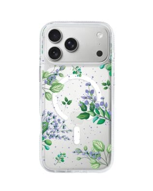 Etui do iPhone 17 Pro Max z MagSafe przeźroczyste, silikonowe Flexi, fioletowe kwiatki